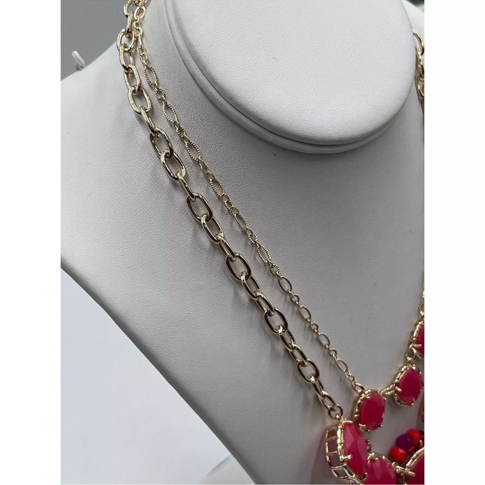 NWT Lilly Pulitzer Coral Pink Tassel Statement Necklace Gold Double Strand - Picture 6 of 11